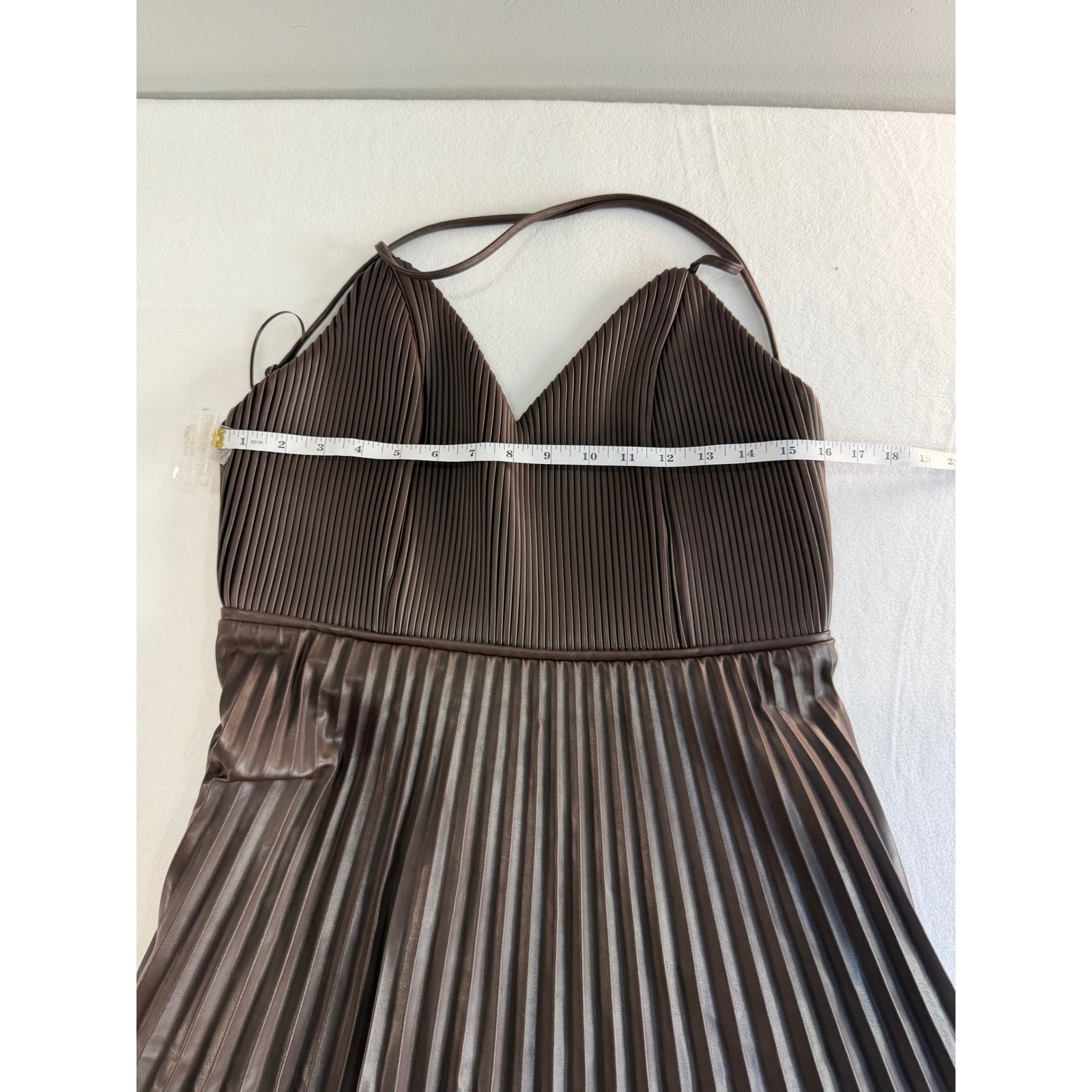 Banana Republic Pleated Vegan Leather Dress Womens 10 Brown Midi Faux Party Boho — image 4 of 8